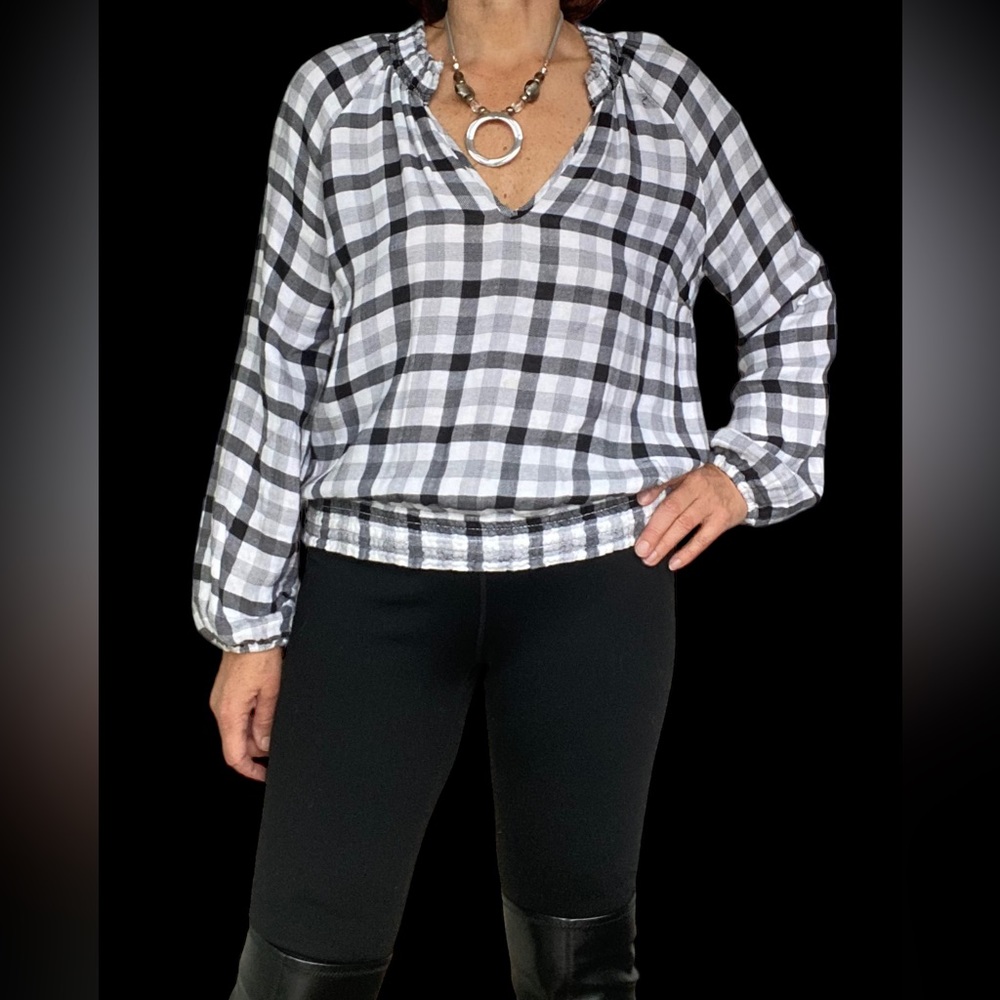 Cotton blend Cloth & Stone for Anthropologie black & white checkered top Size M